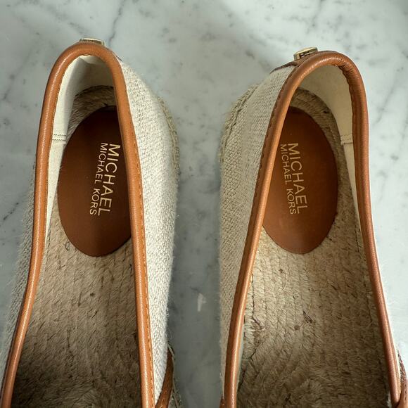 Michael Michael Kors Palm Leaf Sequin Espadrille Flats Beige Green Size 8 - Picture 8 of 11